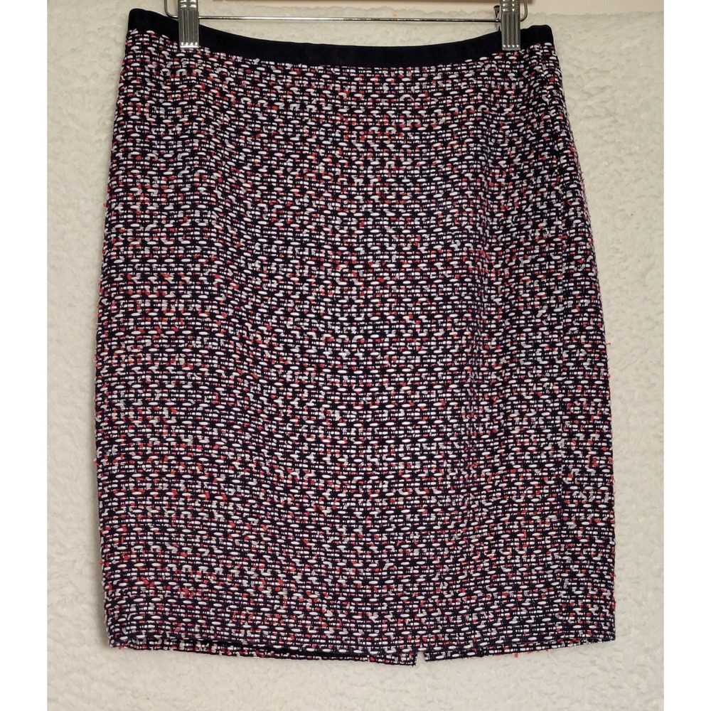 Talbots Petites Tweed Pencil‎ Skirt Size 4P Navy Blue Red White Lined 0492